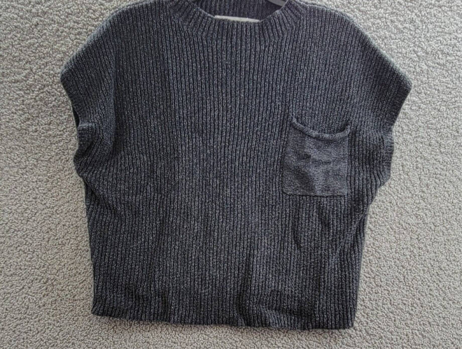 Free People Freya Sweater Women's XL Charcoal Combo Patch Pocket Short Sleeve
