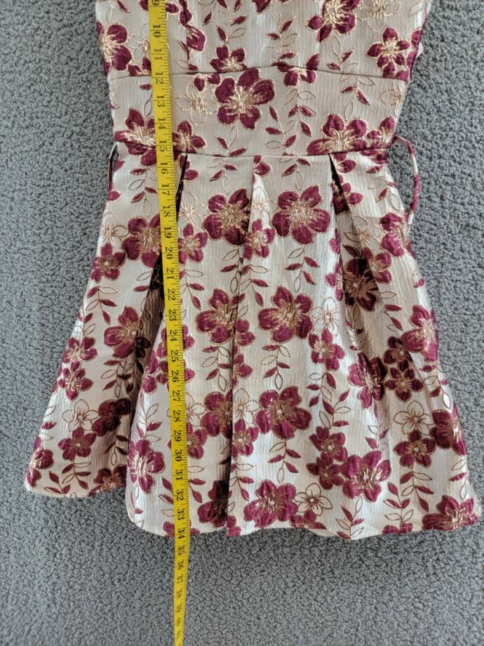 Speechless Floral Fit & Flare Dress Girls 16 Champagne Burgundy Zip Closure~