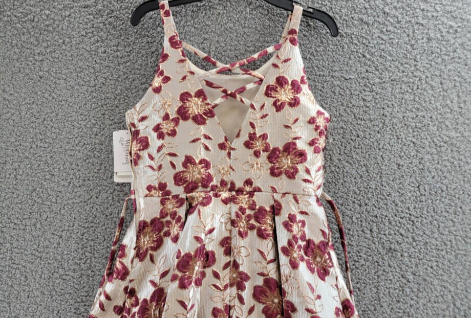 Speechless Floral Fit & Flare Dress Girls 16 Champagne Burgundy Zip Closure~
