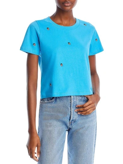 CHASER Embroidered Strawberries T-shirt Women's S Blue Short Sleeve Pullover