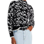 AQUA Animal Print Mock Neck Sweater Women's M Black/White Long Sleeve Pullover