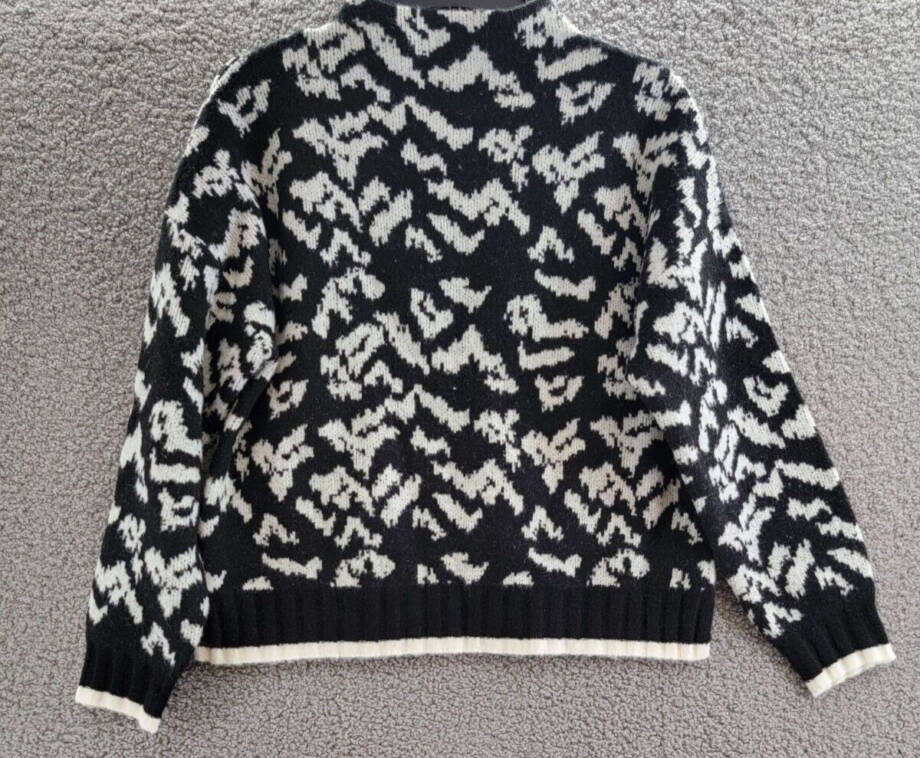 AQUA Animal Print Mock Neck Sweater Women's M Black/White Long Sleeve Pullover