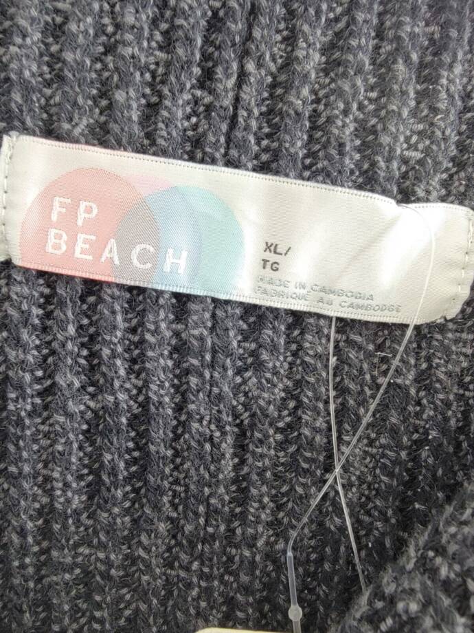 Free People Freya Sweater Women's XL Charcoal Combo Patch Pocket Short Sleeve