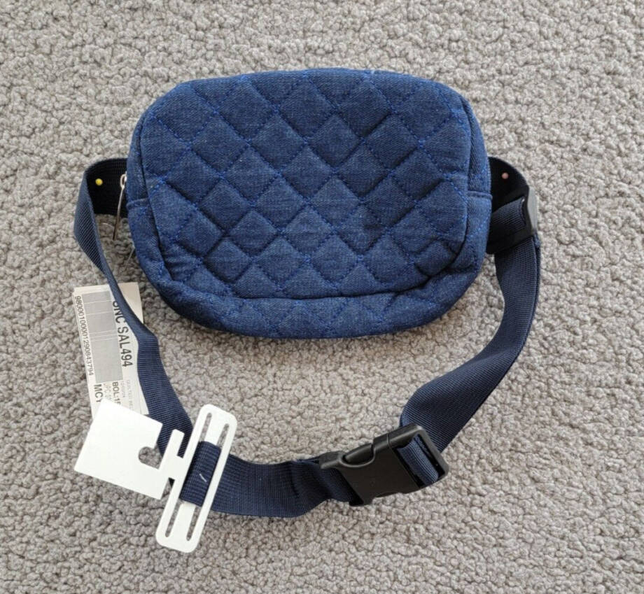 Jenni Quilted Adjustable Fanny Pack Women's M/L Denim Dark Interior Slip Pocket