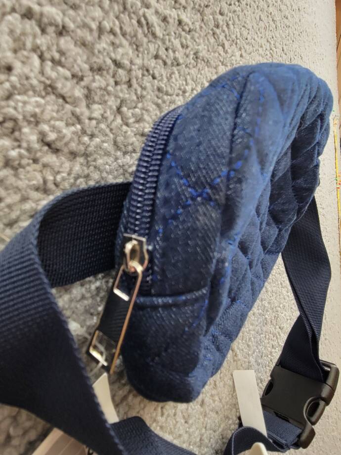 Jenni Quilted Adjustable Fanny Pack Women's M/L Denim Dark Interior Slip Pocket