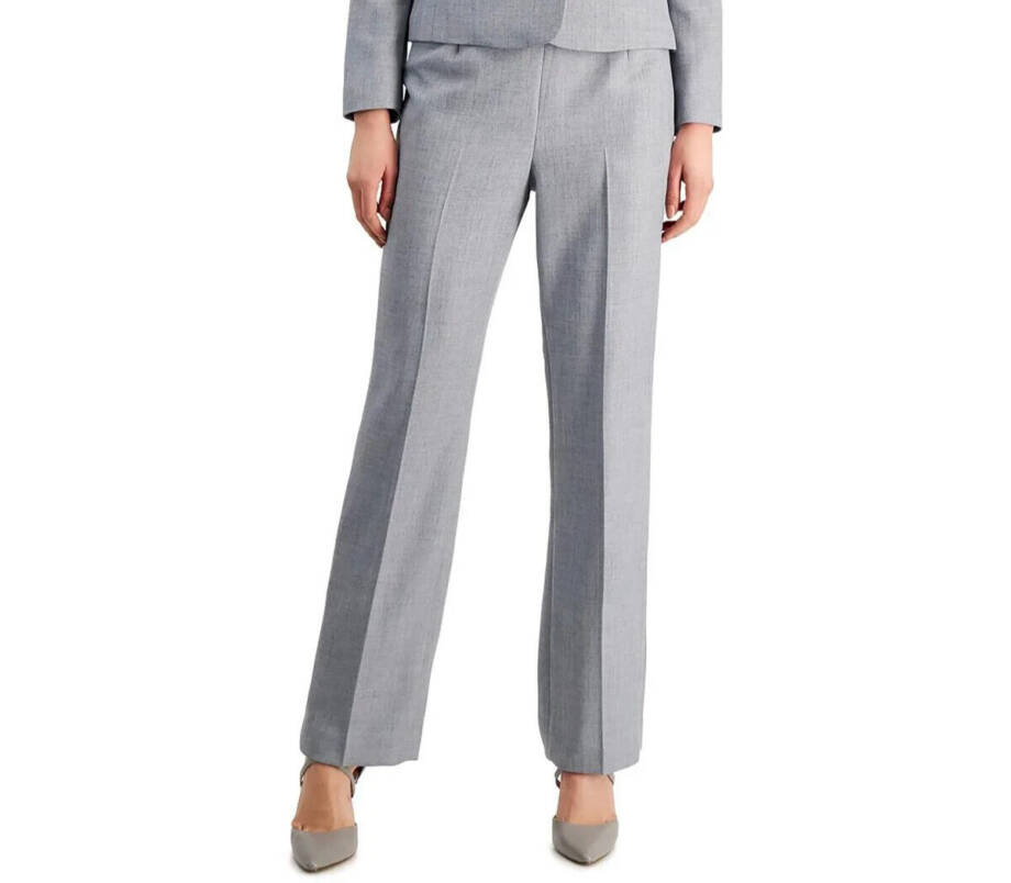 Le Suit Herringbone Pants Women's 16 Granite Pleated Front Elastic Waist Pull On