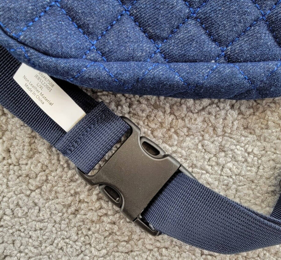 Jenni Quilted Adjustable Fanny Pack Women's L/XL Denim Dark Interior Slip Pocket