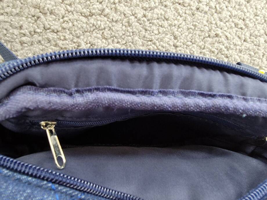 Jenni Quilted Adjustable Fanny Pack Women's L/XL Denim Dark Interior Slip Pocket