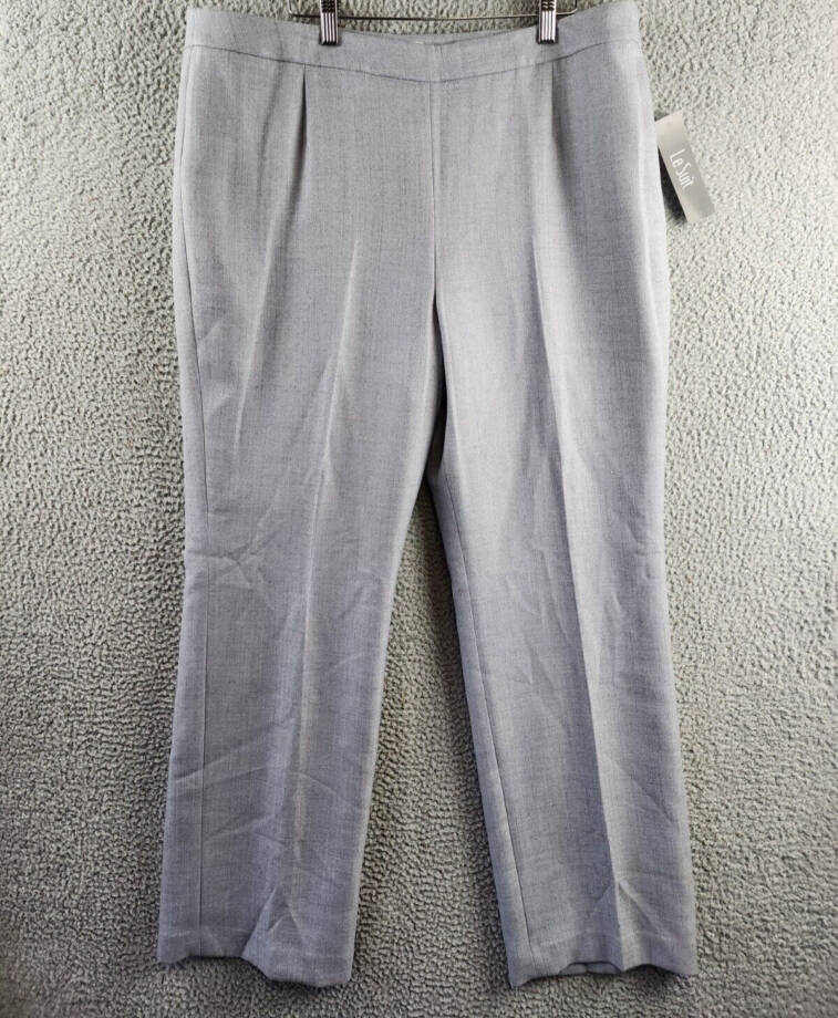 Le Suit Herringbone Pants Women's 16 Granite Pleated Front Elastic Waist Pull On