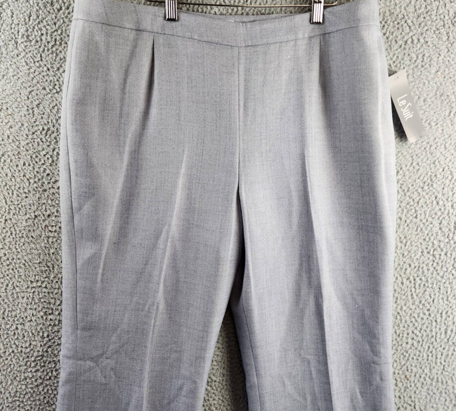 Le Suit Herringbone Pants Women's 16 Granite Pleated Front Elastic Waist Pull On