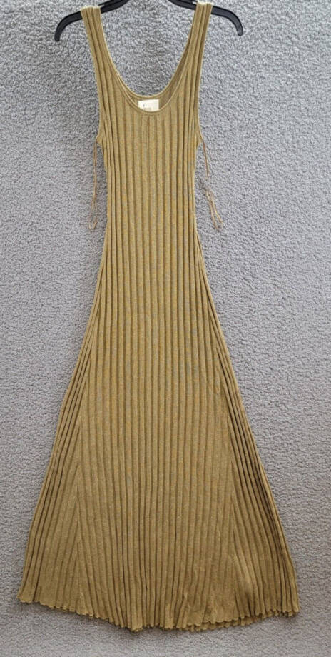 a. ren Linen Blend Ribbed Amber Maxi Dress Women's S Brown Sleeveless Pullover~