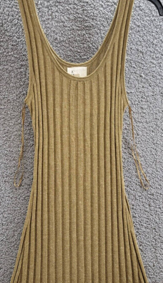 a. ren Linen Blend Ribbed Amber Maxi Dress Women's S Brown Sleeveless Pullover~