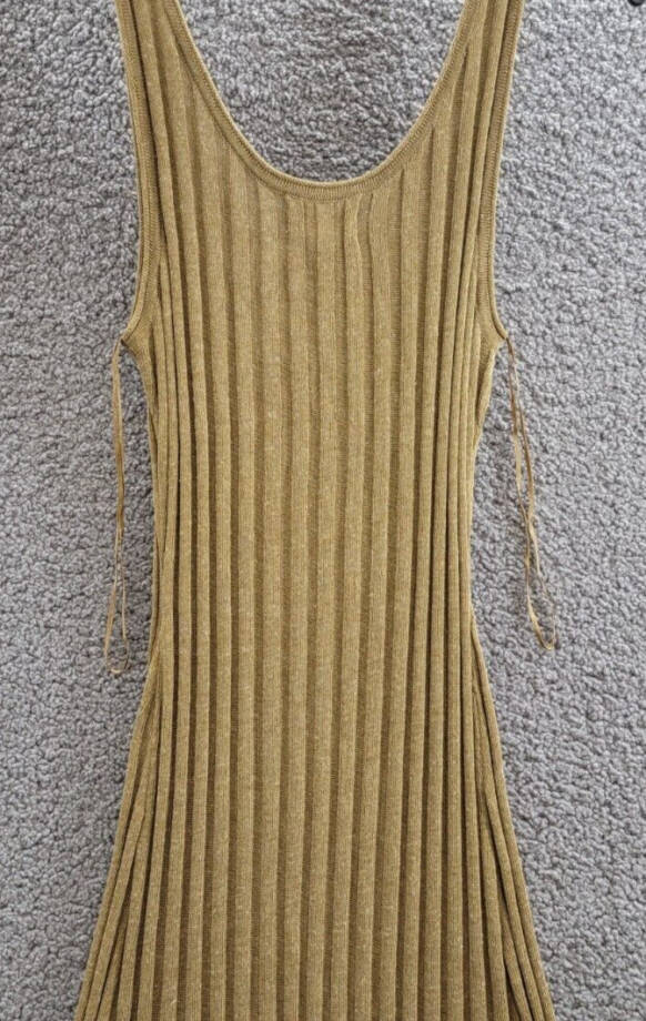 a. ren Linen Blend Ribbed Amber Maxi Dress Women's S Brown Sleeveless Pullover~