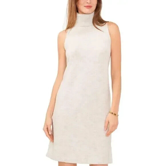 MSK Sleeveless Turtleneck Sweater Dress Women's L Silver Heather Ribbed Hem