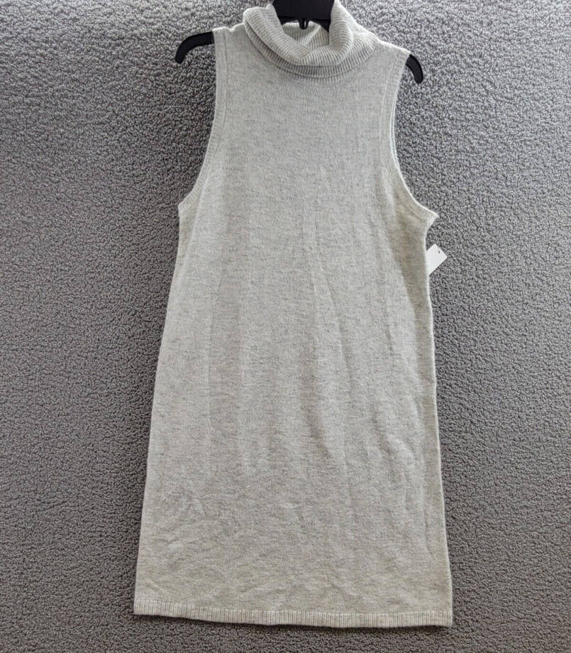 MSK Sleeveless Turtleneck Sweater Dress Women's L Silver Heather Ribbed Hem