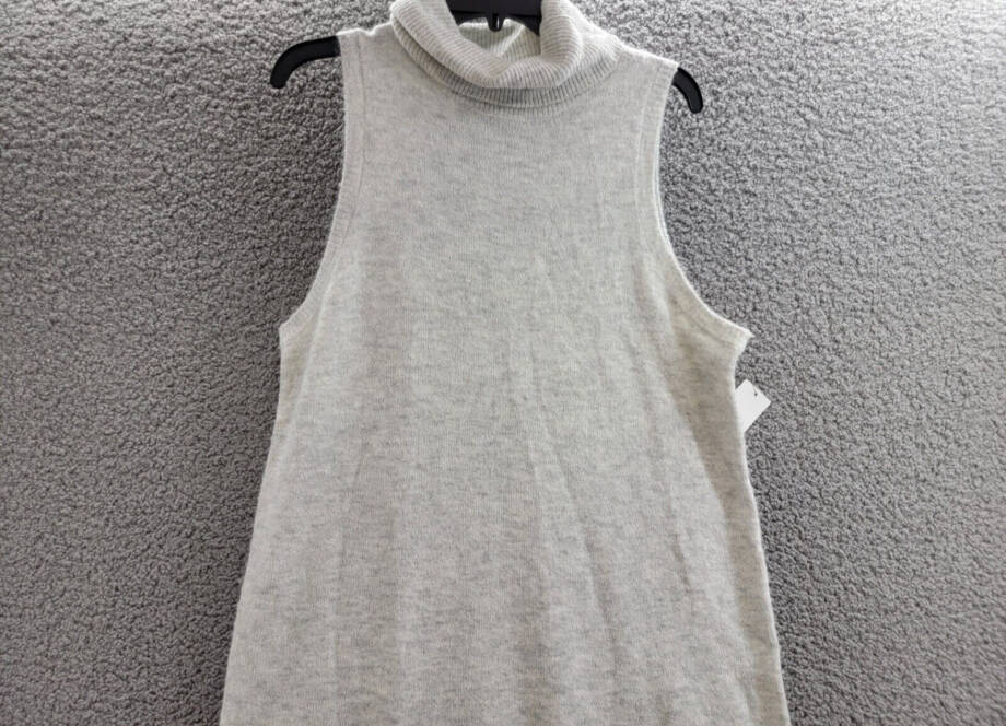 MSK Sleeveless Turtleneck Sweater Dress Women's L Silver Heather Ribbed Hem