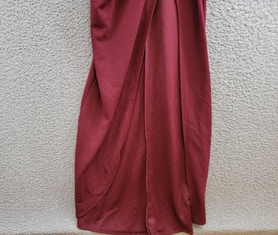 Emerald Sundae Ruffle-Shoulder Mermaid Gown Juniors XS Wine Back Zip Closure