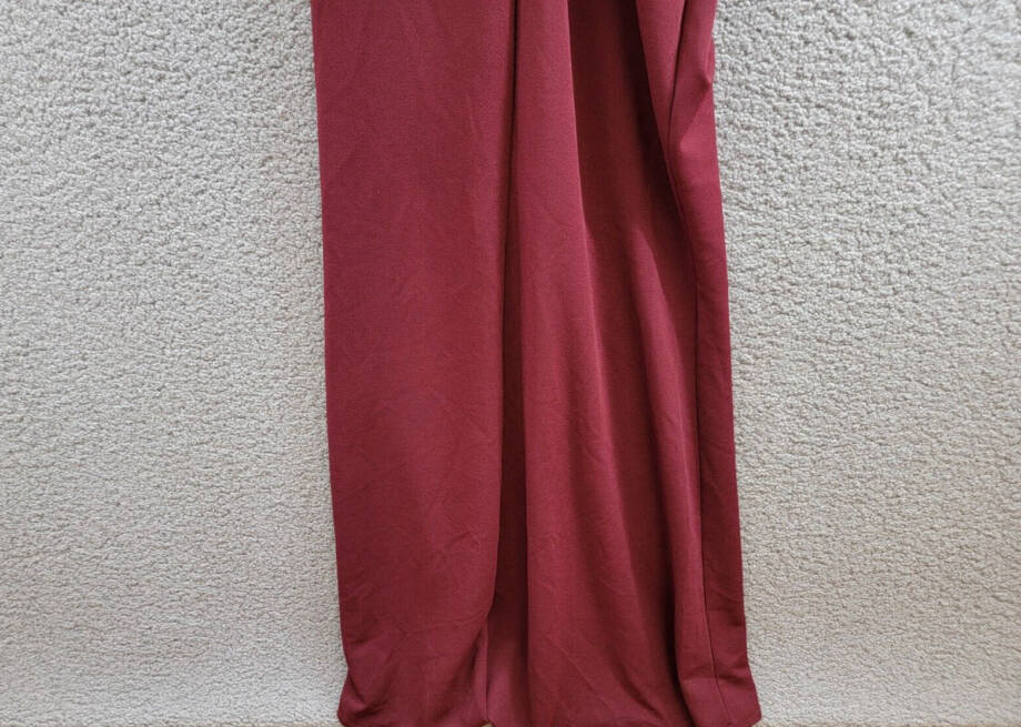 Emerald Sundae Ruffle-Shoulder Mermaid Gown Juniors' S Wine Asymmetric Back Zip