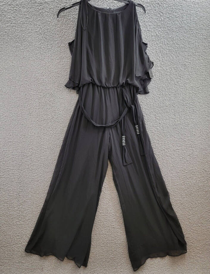 MSK Blouson Wide Leg Jumpsuit Women's S Black Scoop Neck Belted Back Zip Closure