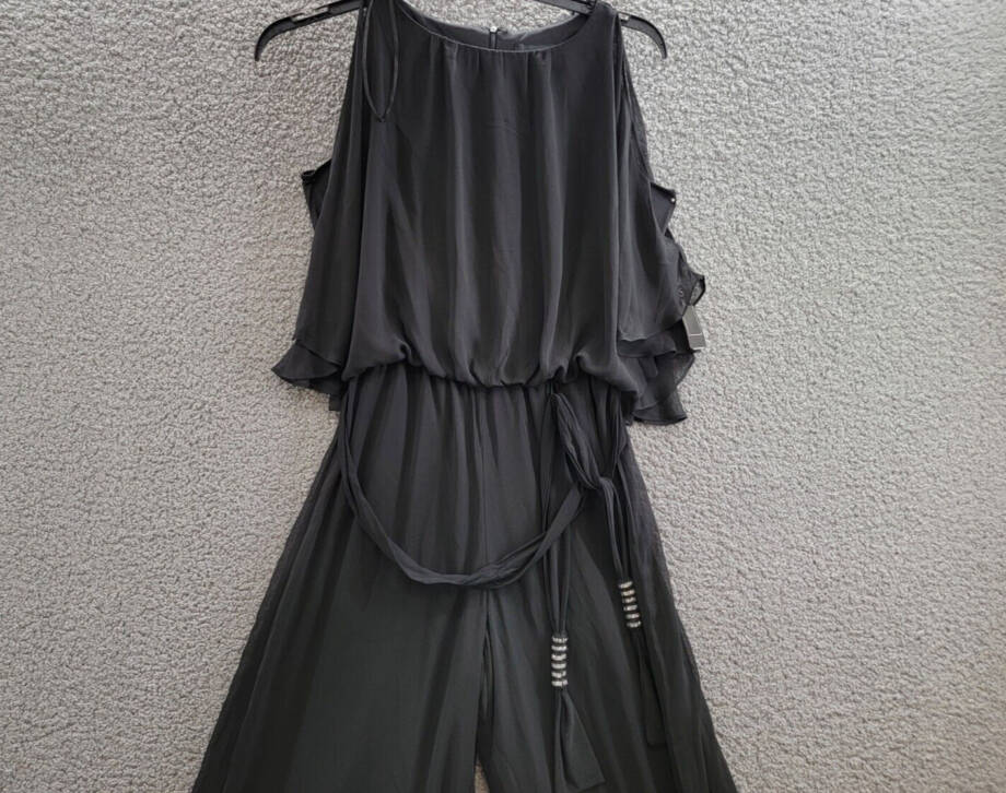 MSK Blouson Wide Leg Jumpsuit Women's S Black Scoop Neck Belted Back Zip Closure