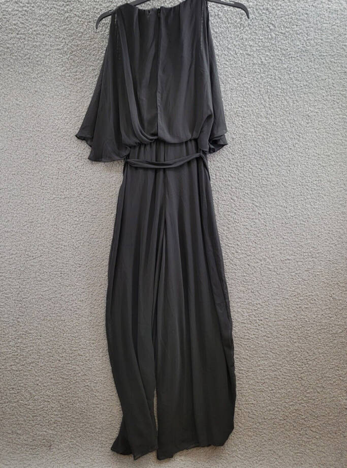 MSK Blouson Wide Leg Jumpsuit Women's S Black Scoop Neck Belted Back Zip Closure
