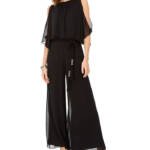 MSK Blouson Wide Leg Jumpsuit Women's M Black Scoop Neck Belted Back Zip Closure