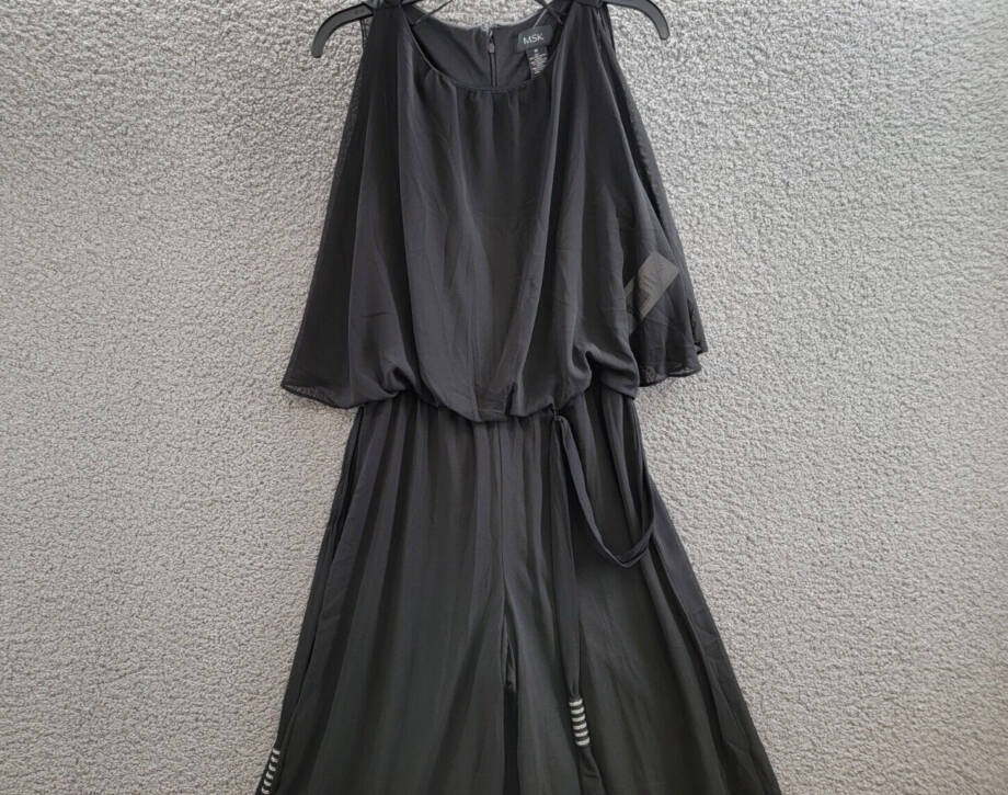 MSK Blouson Wide Leg Jumpsuit Women's M Black Scoop Neck Belted Back Zip Closure