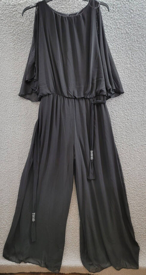 MSK Blouson Jumpsuit Women's XL Black Wide Leg Scoop Neckline Hook & Eye Closure