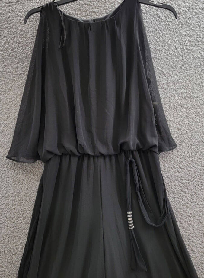 MSK Blouson Jumpsuit Women's L Black Wide Leg Scoop Neckline Hook & Eye Closure~