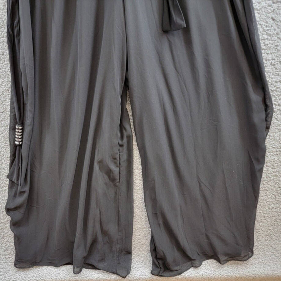 MSK Blouson Jumpsuit Women's L Black Wide Leg Scoop Neckline Hook & Eye Closure~