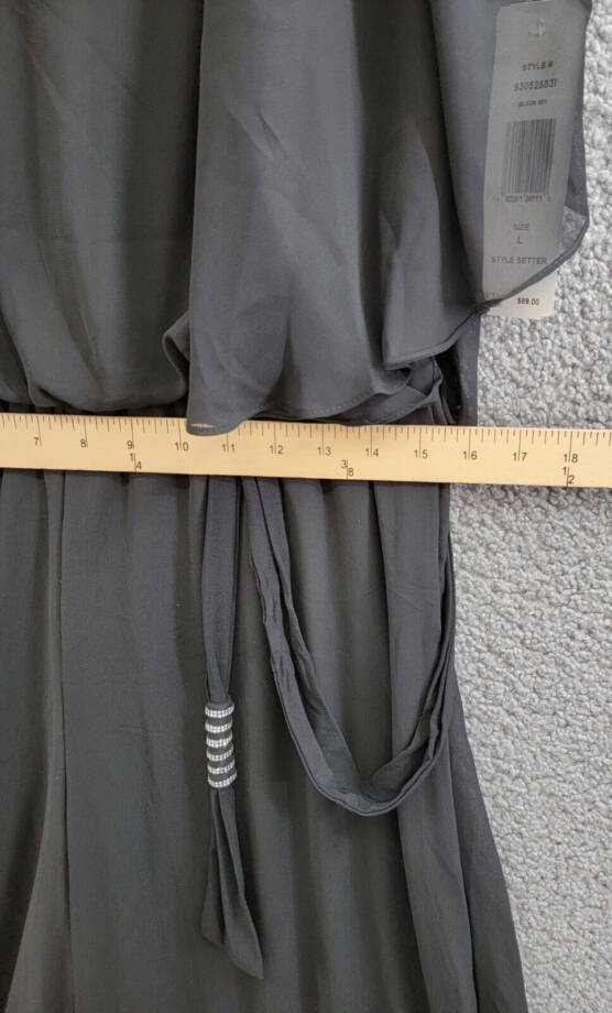 MSK Blouson Jumpsuit Women's L Black Wide Leg Scoop Neckline Hook & Eye Closure~