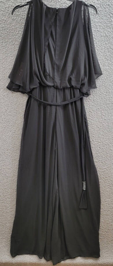 MSK Blouson Jumpsuit Women's L Black Wide Leg Scoop Neckline Hook & Eye Closure~