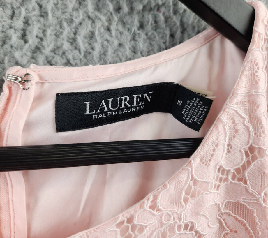 Lauren Ralph Lauren Floral Lace Sheath Dress Women's 18 Pink Opal Short Sleeve