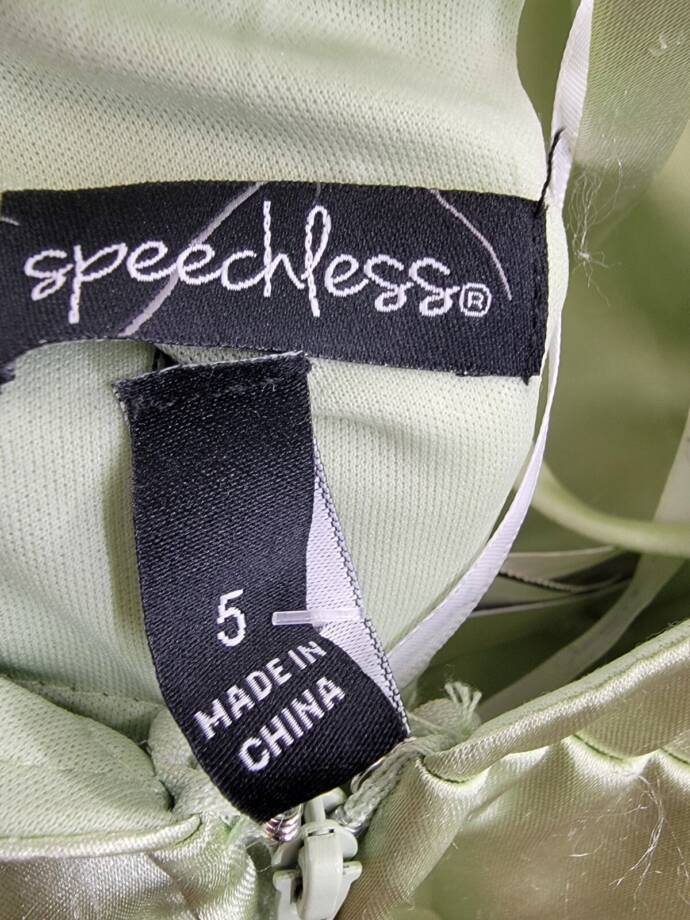 Speechless Satin Front-Slit Lace-Up Gown Juniors' 5 Pistachio Back Zip Closure
