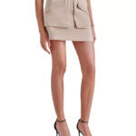 Steve Madden Cardona Faux-Suede Oversize-Pocket Skirt Women's 6 Oatmeal Back Zip