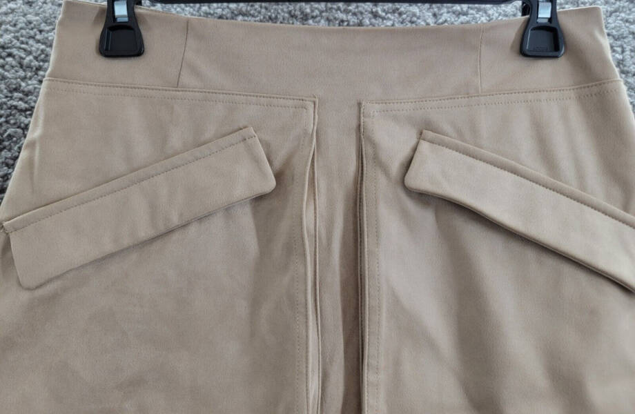 Steve Madden Cardona Faux-Suede Oversize-Pocket Skirt Women's 6 Oatmeal Back Zip