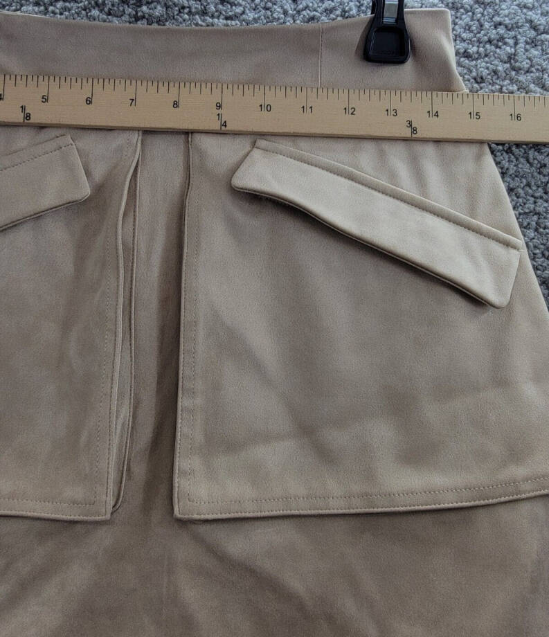 Steve Madden Cardona Faux-Suede Oversize-Pocket Skirt Women's 6 Oatmeal Back Zip