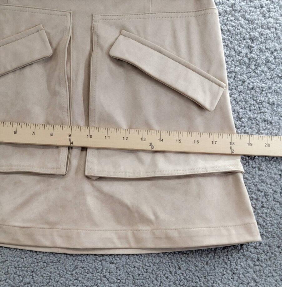 Steve Madden Cardona Faux-Suede Oversize-Pocket Skirt Women's 6 Oatmeal Back Zip