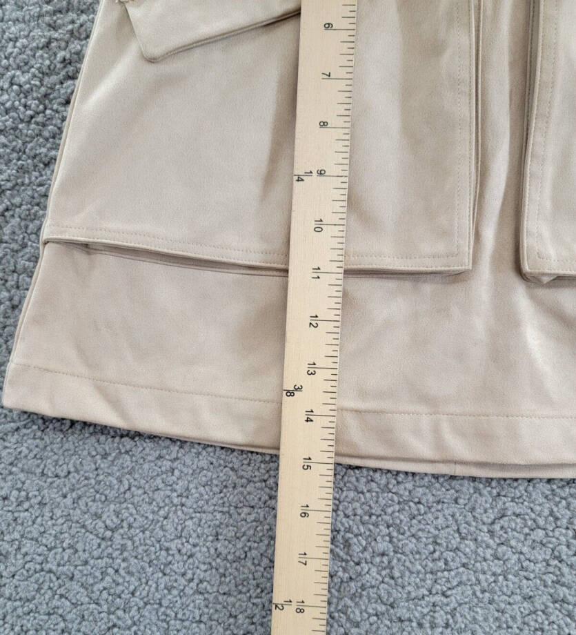 Steve Madden Cardona Faux-Suede Oversize-Pocket Skirt Women's 6 Oatmeal Back Zip