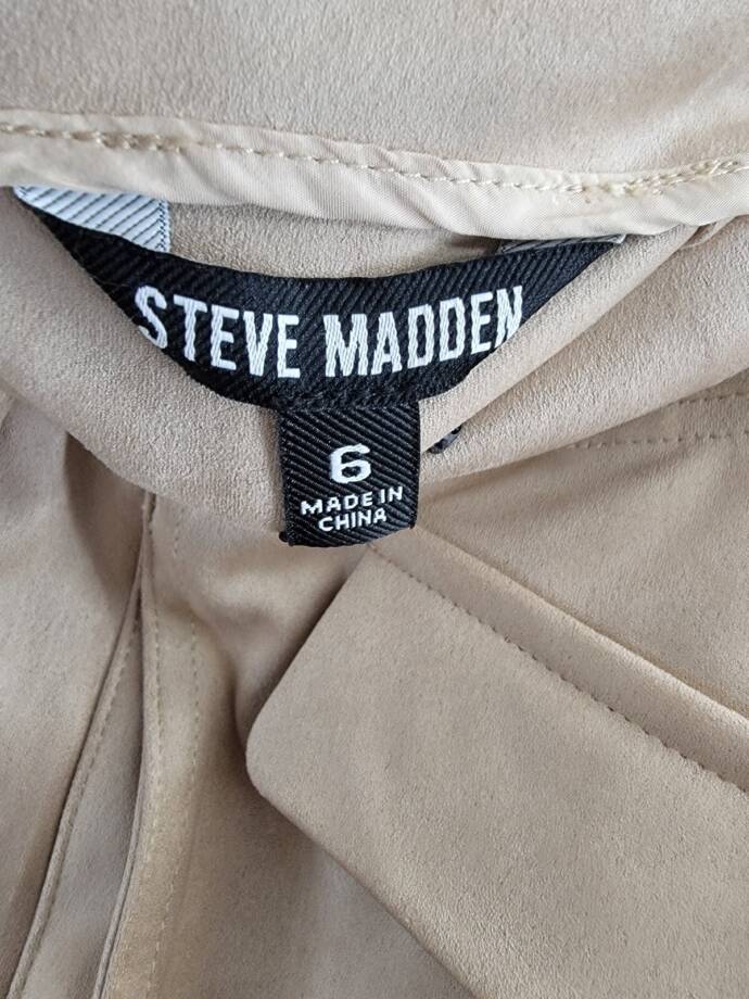 Steve Madden Cardona Faux-Suede Oversize-Pocket Skirt Women's 6 Oatmeal Back Zip
