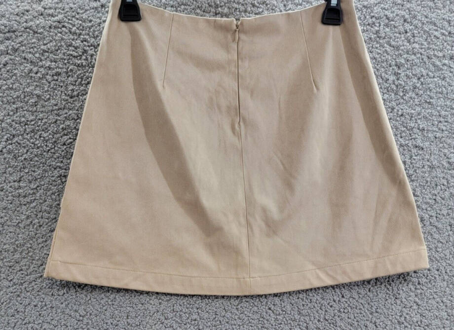 Steve Madden Cardona Faux-Suede Oversize-Pocket Skirt Women's 6 Oatmeal Back Zip