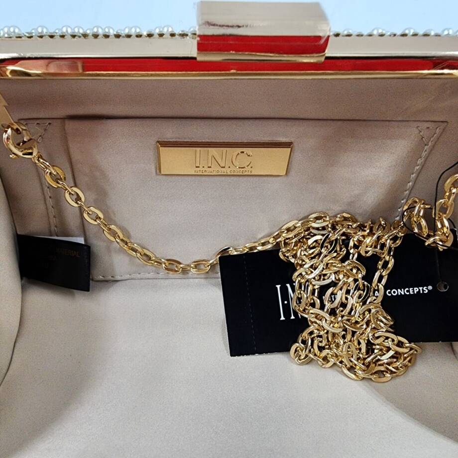 INC International Concepts Ranndi Sparkle Clutch Women's Pearl Detachable Strap