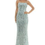 Emerald Sundae Sequined Lace Side-Slit Gown Juniors' S Sage Straight Neck Zipped