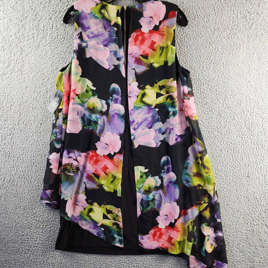 SLNY Printed Asymmetrical Overlay Dress Women's 12 Multi Round Neck Back Zip