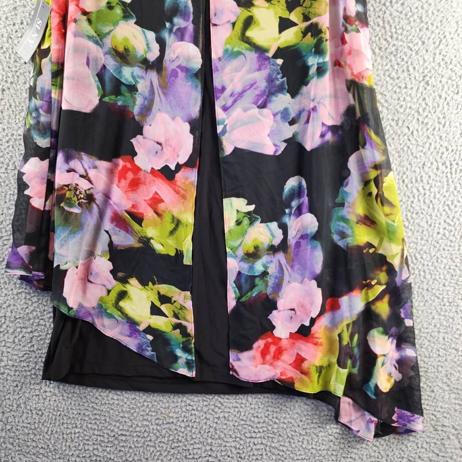 SLNY Printed Asymmetrical Overlay Dress Women's 12 Multi Round Neck Back Zip