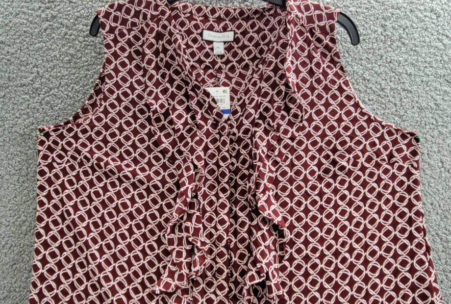 CHARTER CLUB Printed Ruffled Sleeveless Top Women's XL Cranberry V-Neck Pullover