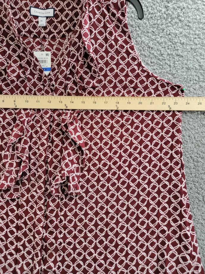 CHARTER CLUB Printed Ruffled Sleeveless Top Women's XL Cranberry V-Neck Pullover
