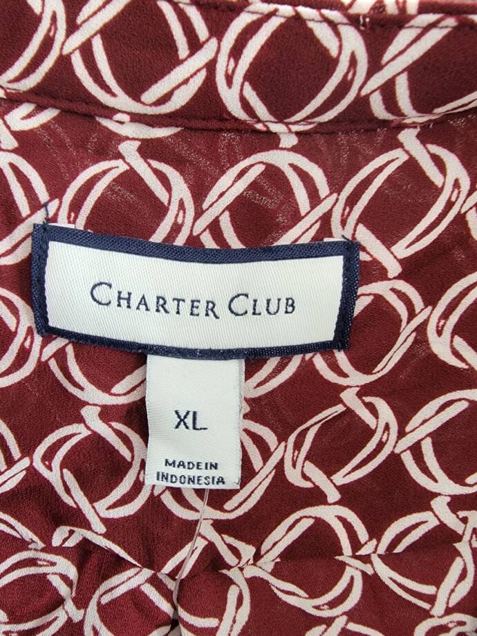 CHARTER CLUB Printed Ruffled Sleeveless Top Women's XL Cranberry V-Neck Pullover