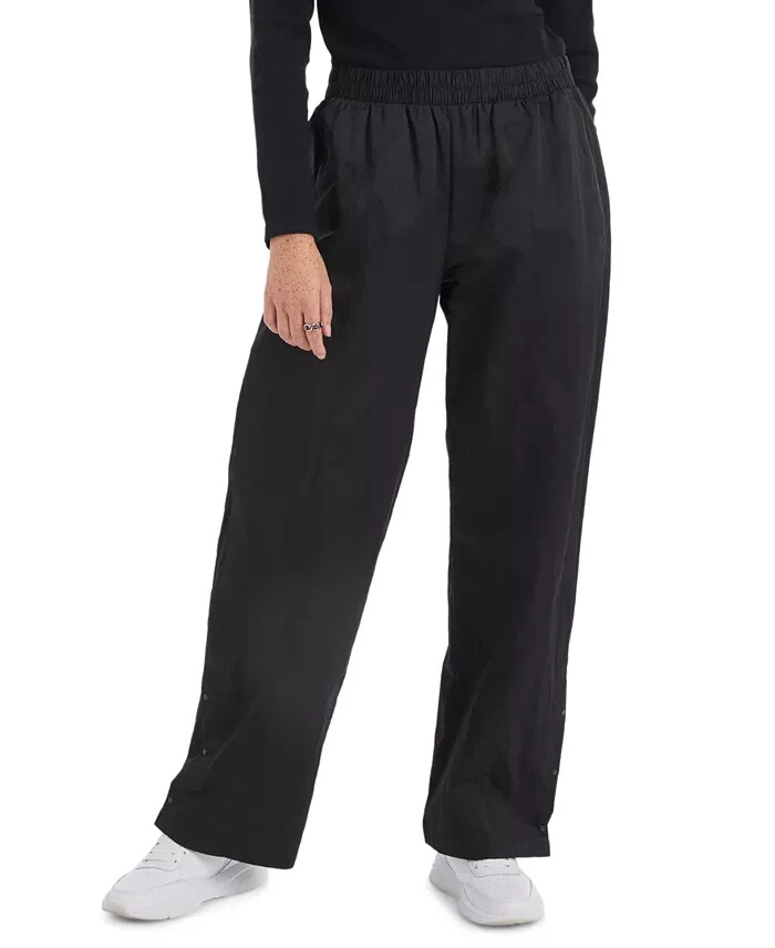 Champion High Rise Snap Cuff Straight Leg Pants Women's L Black Elastic Waist