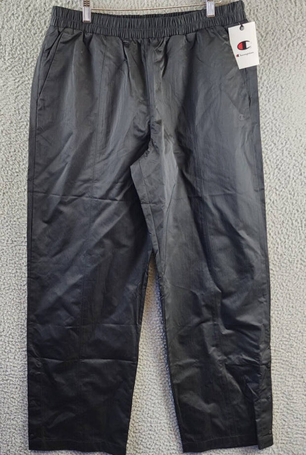 Champion High Rise Snap Cuff Straight Leg Pants Women's L Black Elastic Waist
